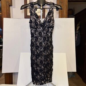 Vintage Y2K Ruby Rox Black Lace Over Cream Party Dress Clubbing Size S Made USA